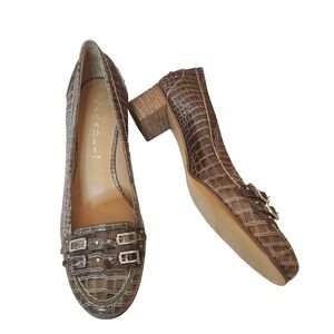 Casadei Italian Leather Croc Pumps Sz: 9.5M - 90s Vintage Aesthetic - Sage/Olive